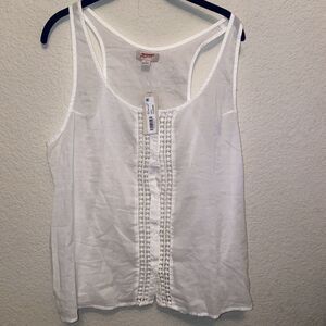 New Arizona Crochet Button Tank Top Boho White XL Lagen Cottage Open Knit Eyelet